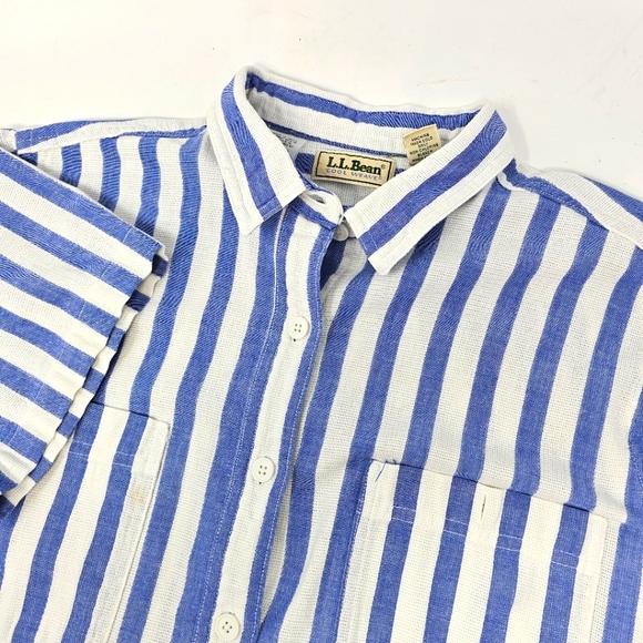 L.L. Bean Tops - L.L.Bean Vintage Cool Weave Blue White Stripe Shirt XL Short Sleeve Cotton Women